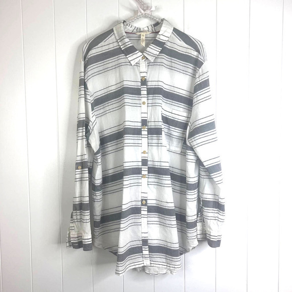 Matilda Jane Gray and White Button Front Tunic with Tab Sleeves SZ XXL - Picture 1 of 7